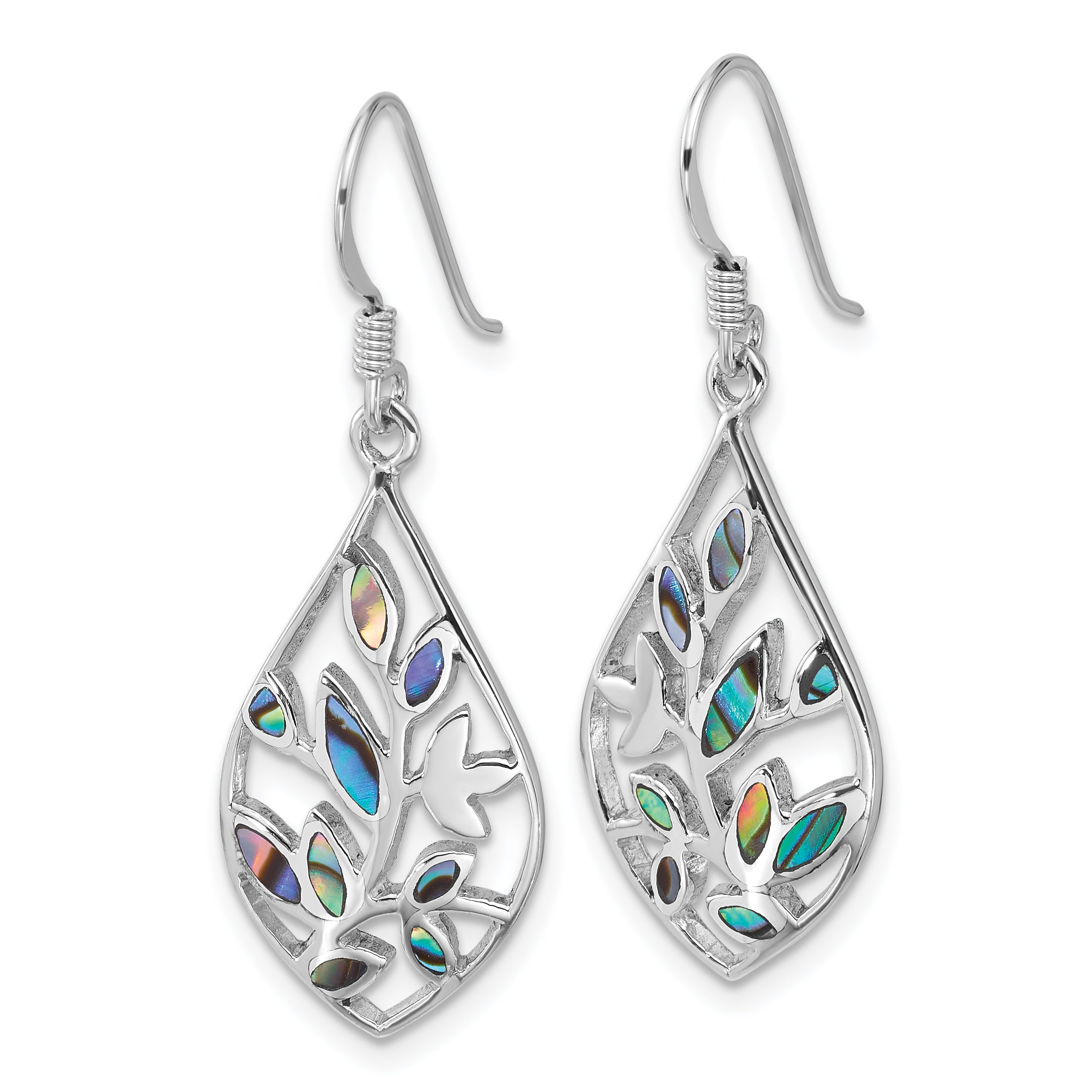 Sterling Silver Rhodium-plated Polished Abalone Floral Dangle Shepherd Hook Earrings Secondary image