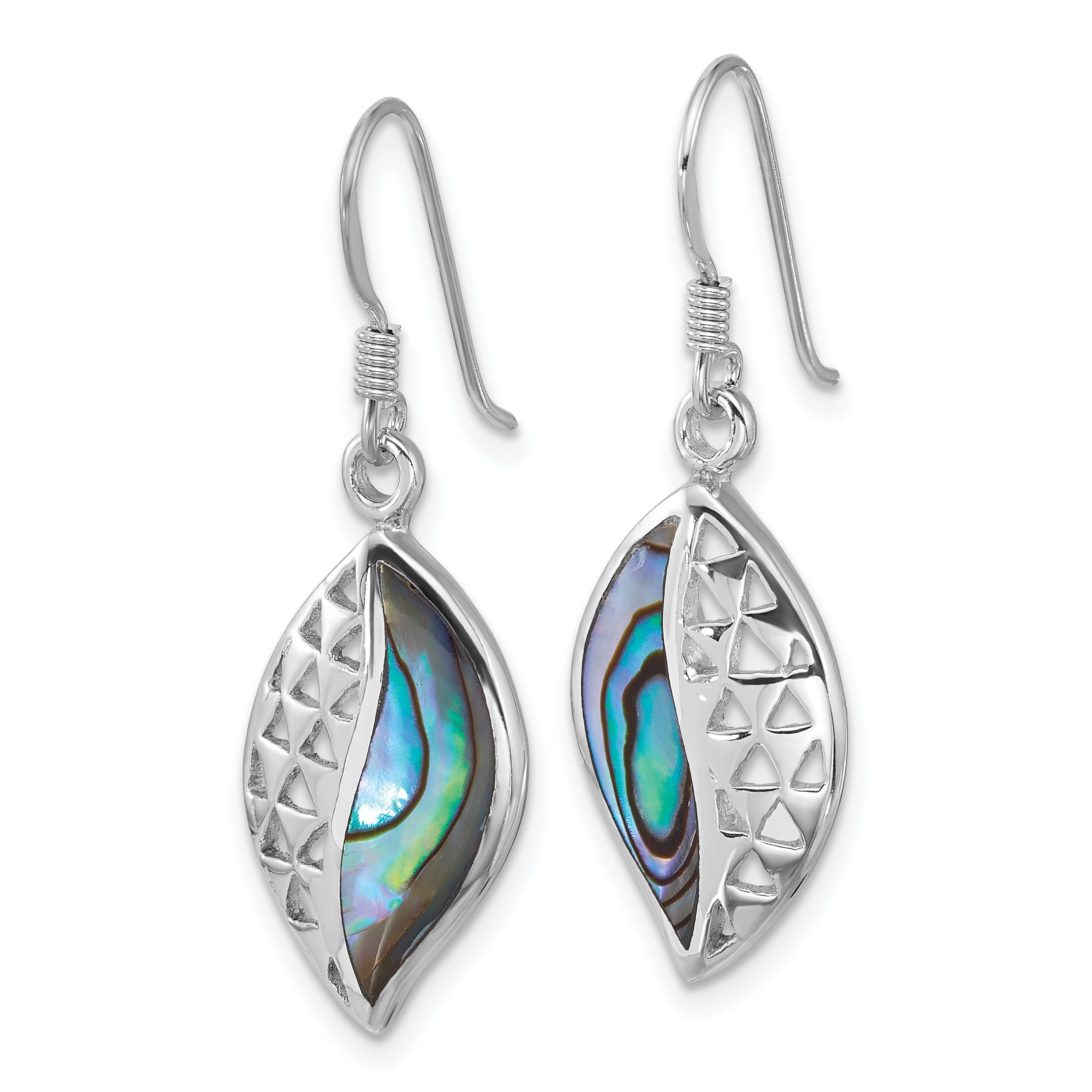 Sterling Silver Rhodium-plated Polished Abalone Leaf Dangle Shepherd Hook Earrings Secondary image