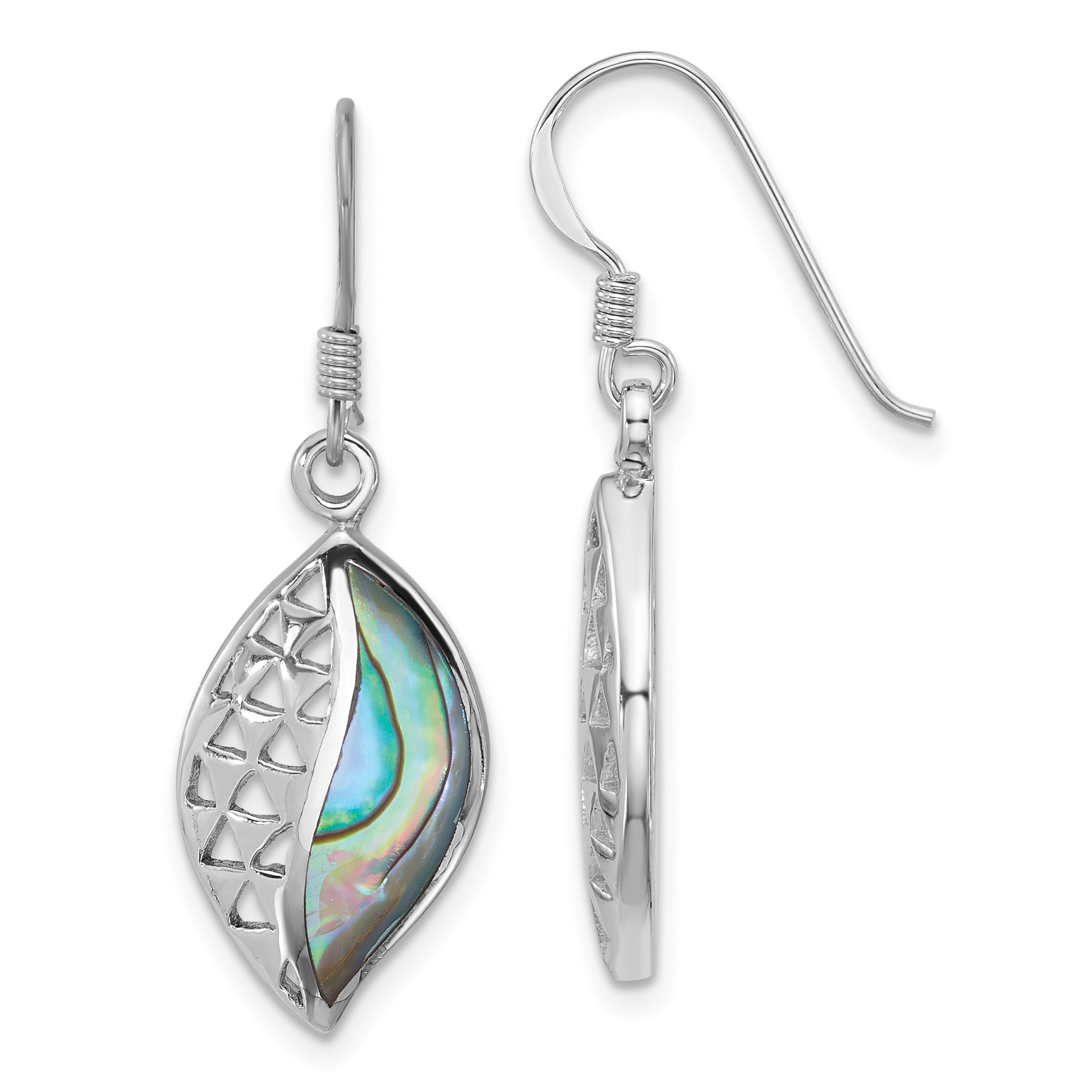 Sterling Silver Rhodium-plated Polished Abalone Leaf Dangle Shepherd Hook Earrings Main image