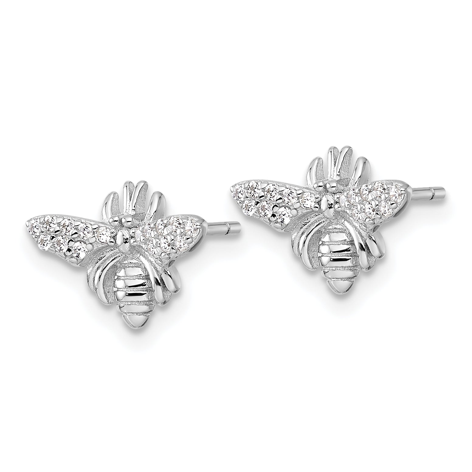 Sterling Silver Rhodium-plated Polished CZ Bee Post Earrings Secondary image