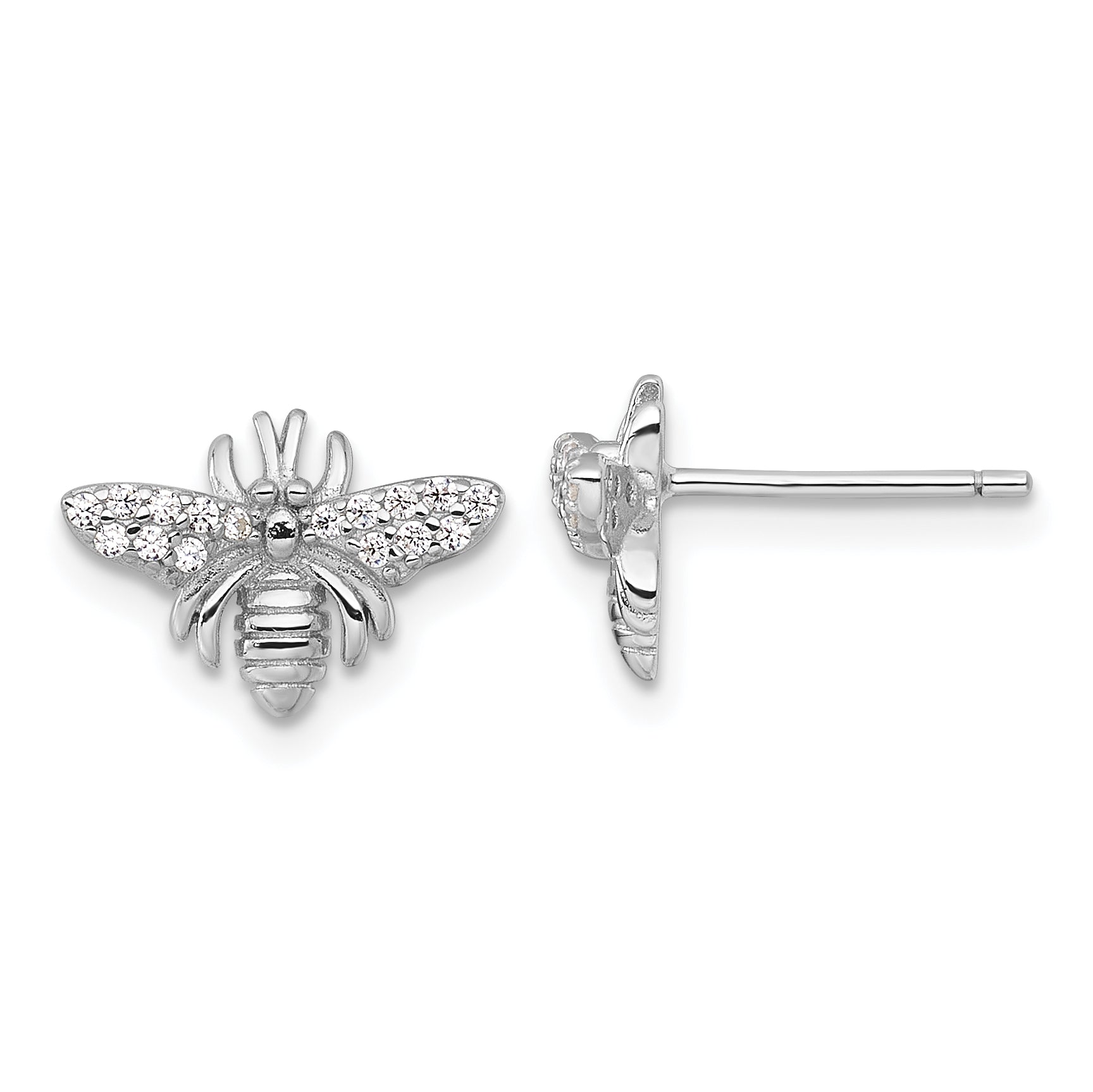 Sterling Silver Rhodium-plated Polished CZ Bee Post Earrings Main image