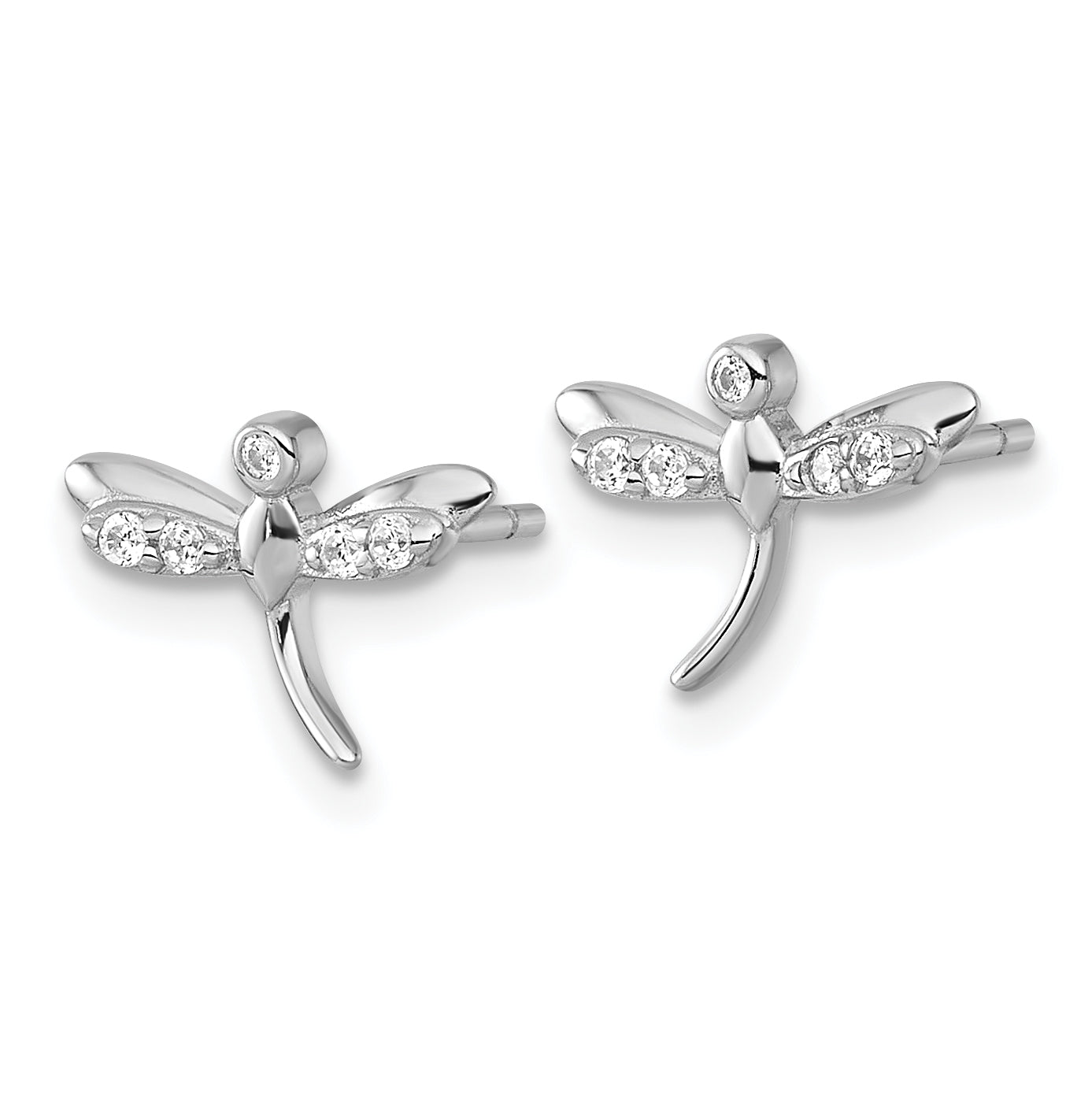 Sterling Silver Rhodium-plated Polished CZ Dragonfly Post Earrings Secondary image