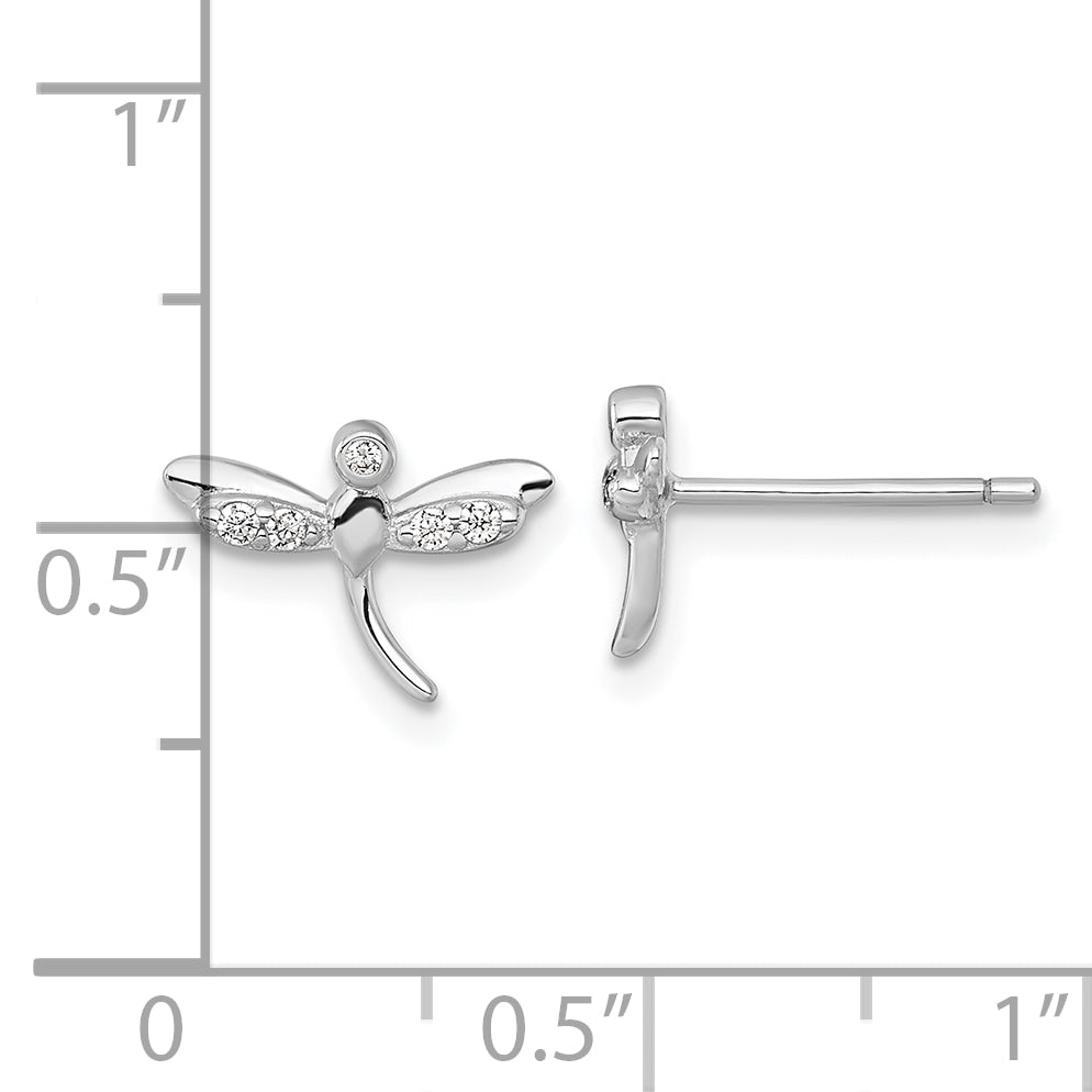 Sterling Silver Rhodium-plated Polished CZ Dragonfly Post Earrings