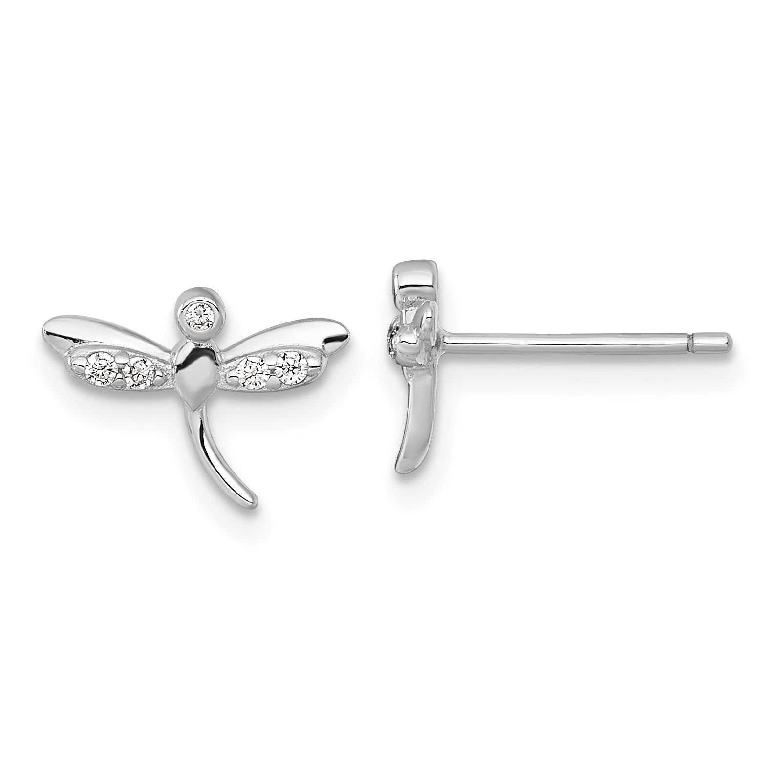 Sterling Silver Rhodium-plated Polished CZ Dragonfly Post Earrings Main image