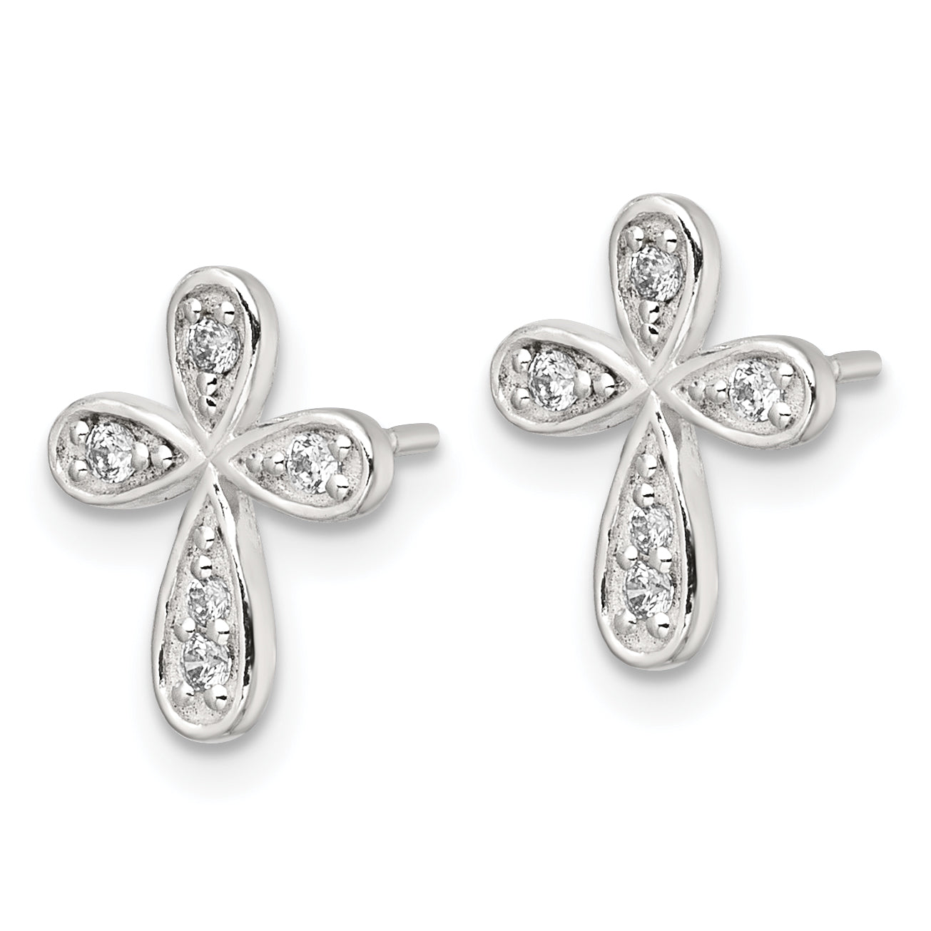 Sterling Silver Polished CZ Cross Post Earrings Secondary image
