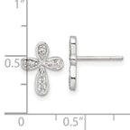 Sterling Silver Polished CZ Cross Post Earrings