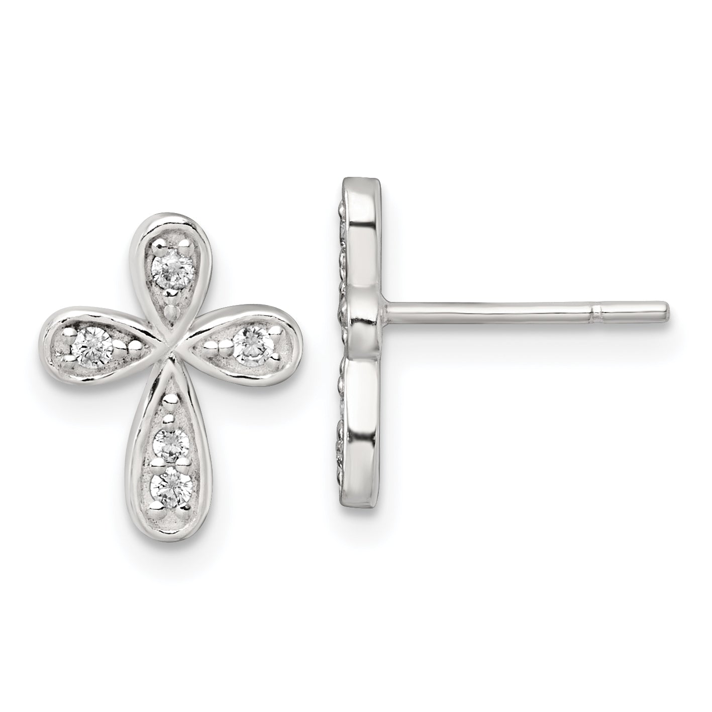 Sterling Silver Polished CZ Cross Post Earrings Main image