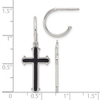 Sterling Silver Polished Black Enamel Cross Dangle C-Hoop Post Earrings