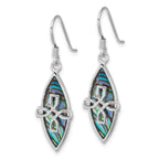 Sterling Silver Rhodium-plated Polished Abalone Cross Dangle Shepherd Hook Earrings