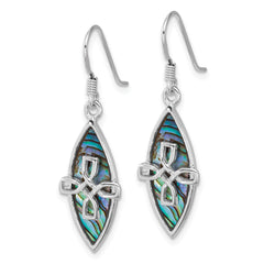 Sterling Silver Rhodium-plated Polished Abalone Cross Dangle Shepherd Hook Earrings