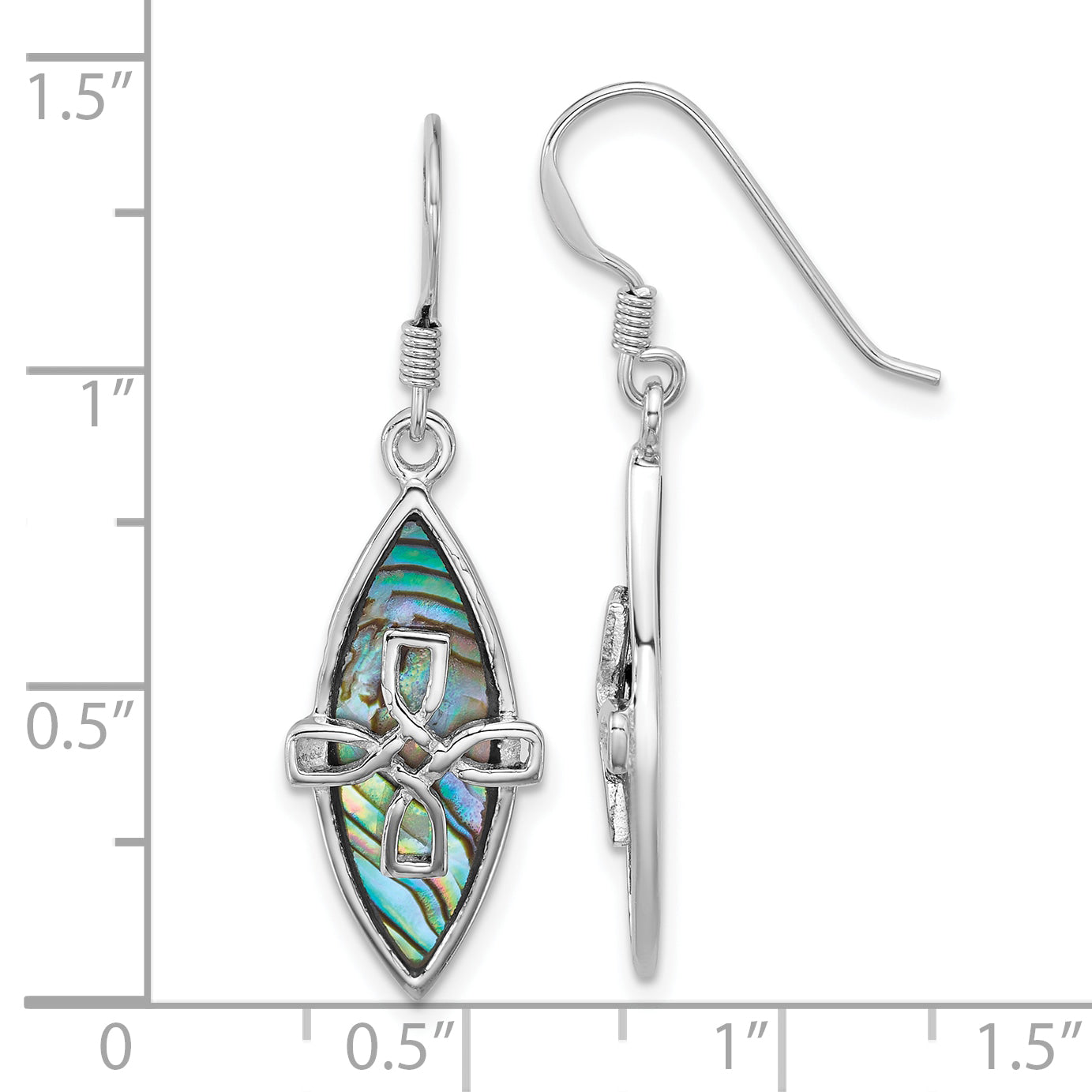 Sterling Silver Rhodium-plated Polished Abalone Cross Dangle Shepherd Hook Earrings