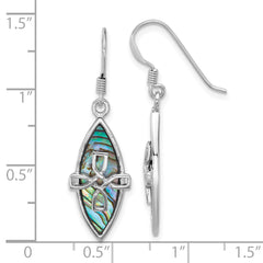 Sterling Silver Rhodium-plated Polished Abalone Cross Dangle Shepherd Hook Earrings