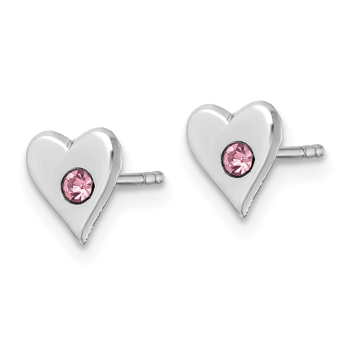 Sterling Silver Madi K Rhodium-plated Pink Crystal Heart Childrens Post Earrings Secondary image