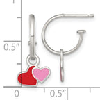 Sterling Silver Polished Red and Pink Enameled Hearts Dangle Childrens C-Hoop Post Earrings