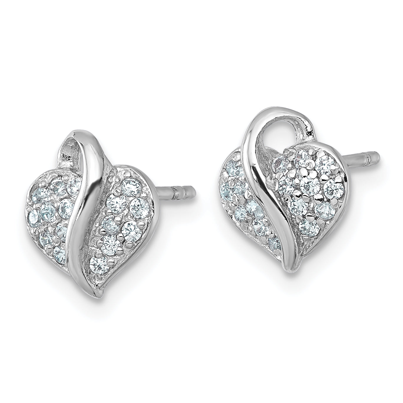 Sterling Silver Rhodium-plated Polished Pave CZ Heart Childrens Post Earrings Secondary image