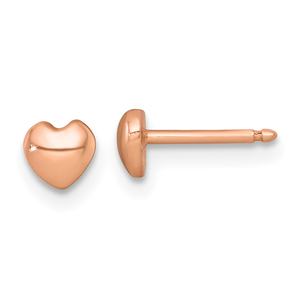 Sterling Silver Rose-tone Polished Heart Childrens Post Earrings