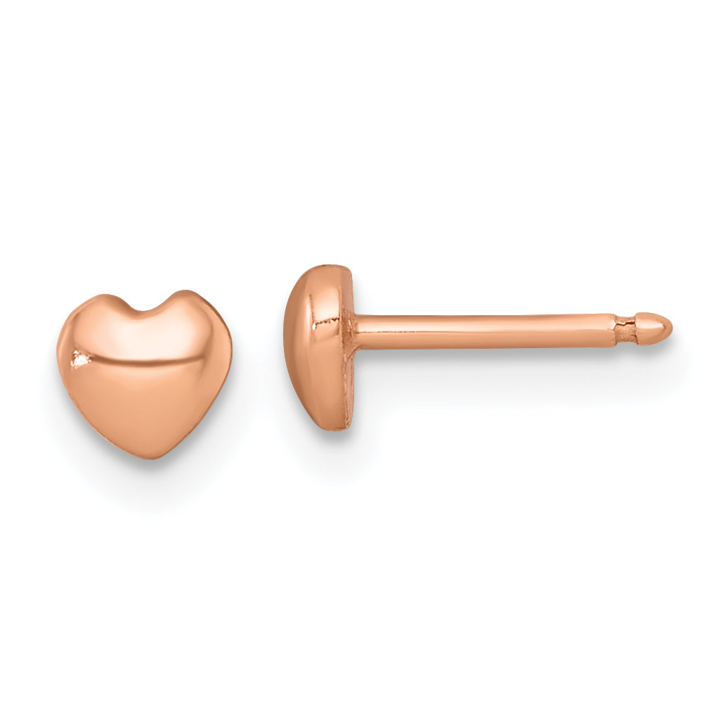 Sterling Silver Rose-tone Polished Heart Childrens Post Earrings