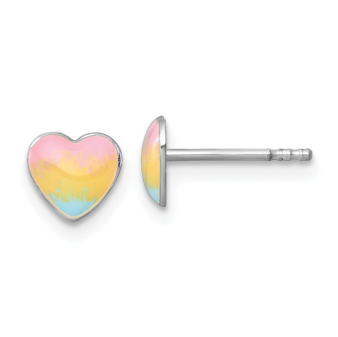 Sterling Silver Madi K Rhodium-plated Enameled Pastel Rainbow Heart Childrens Post Earrings Main image