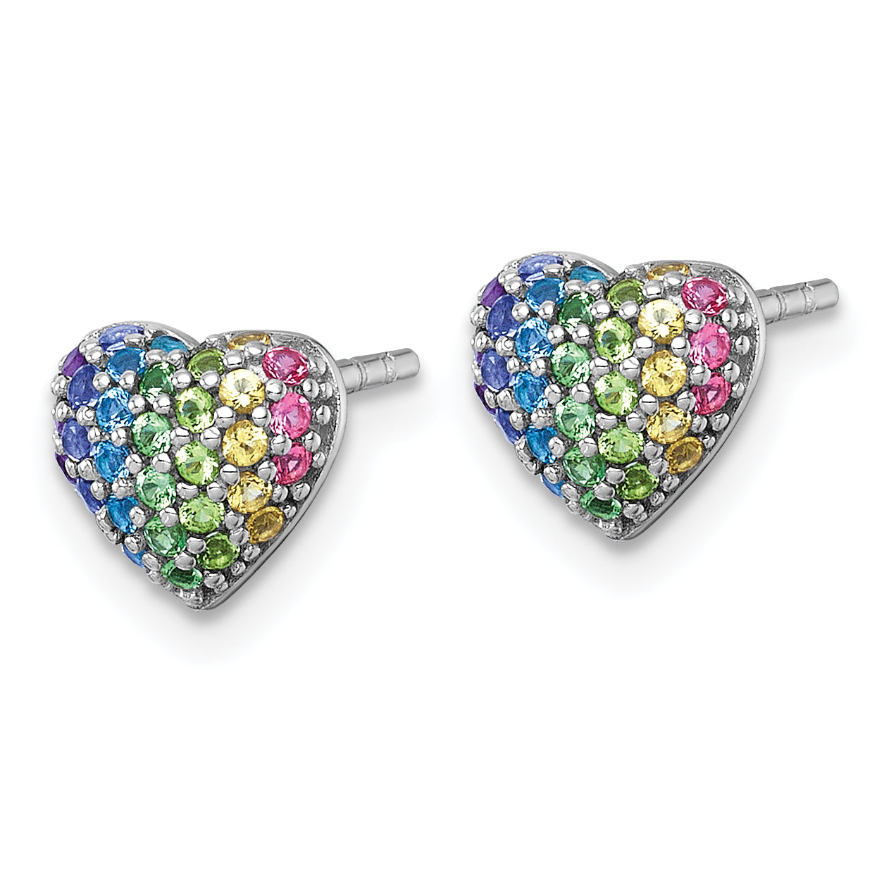 Sterling Silver Rhodium-plated Polished Rainbow Nano Crystals Heart Shape Childrens Post Earrings Secondary image