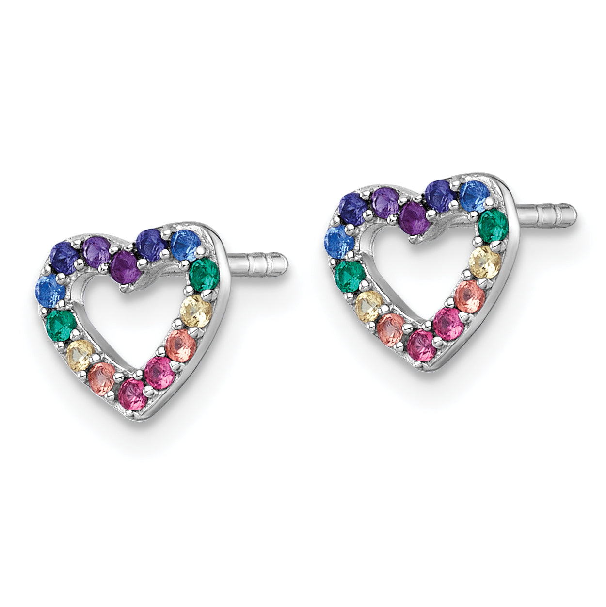 Sterling Silver Rhodium-plated Polished Rainbow Nano Crystals Open Heart Shape Childrens Post Earrings Secondary image