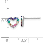 Sterling Silver Rhodium-plated Polished Rainbow Nano Crystals Open Heart Shape Childrens Post Earrings