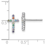 Sterling Silver Rhodium-plated Polished Multi-color CZ Cross Post Earrings