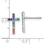 Sterling Silver Rhodium-plated Polished Rainbow Nano Crystals Childrens Cross Post Earrings