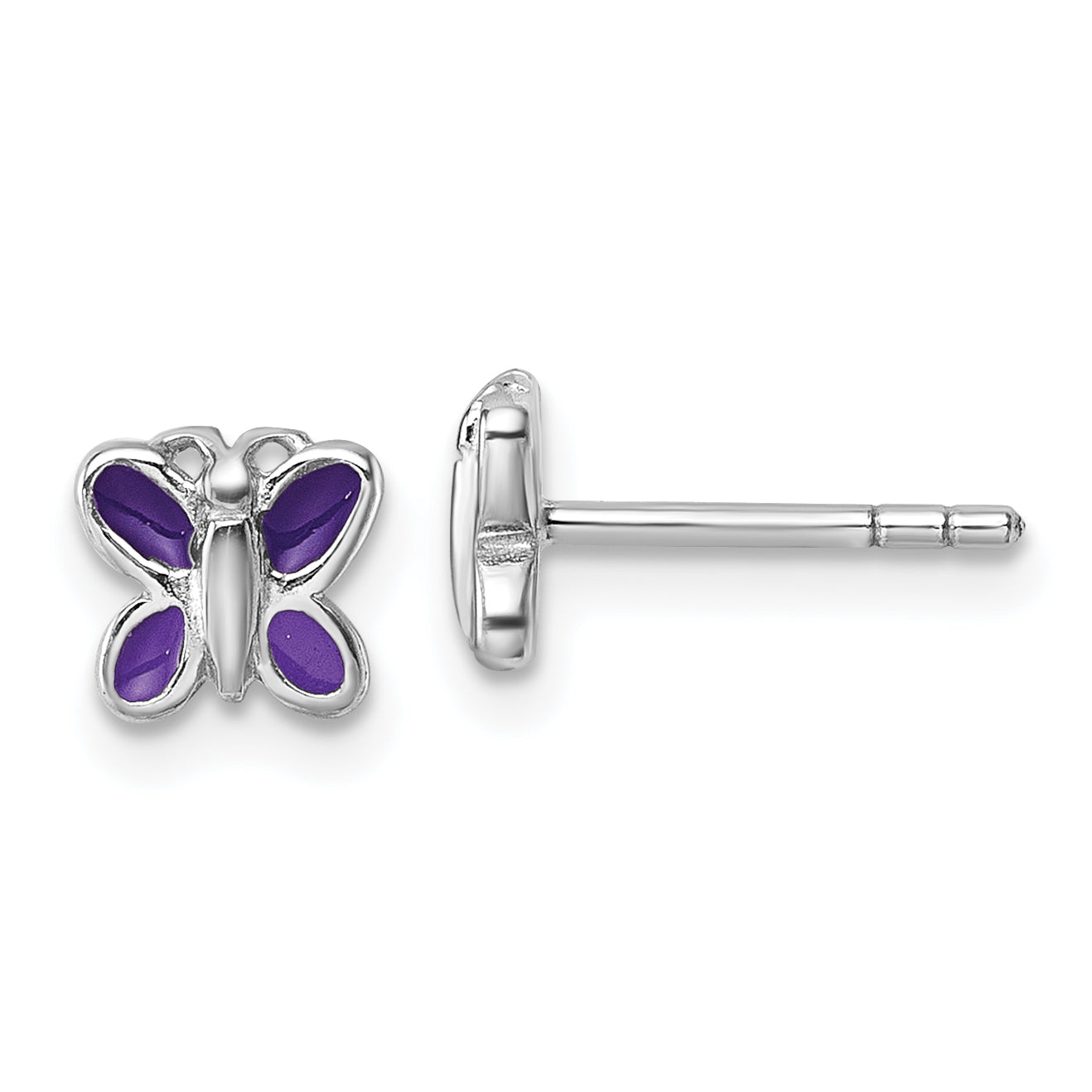 Sterling Silver Rhodium-plated Children's Purple Enamel Butterfly Post Earrings Main image