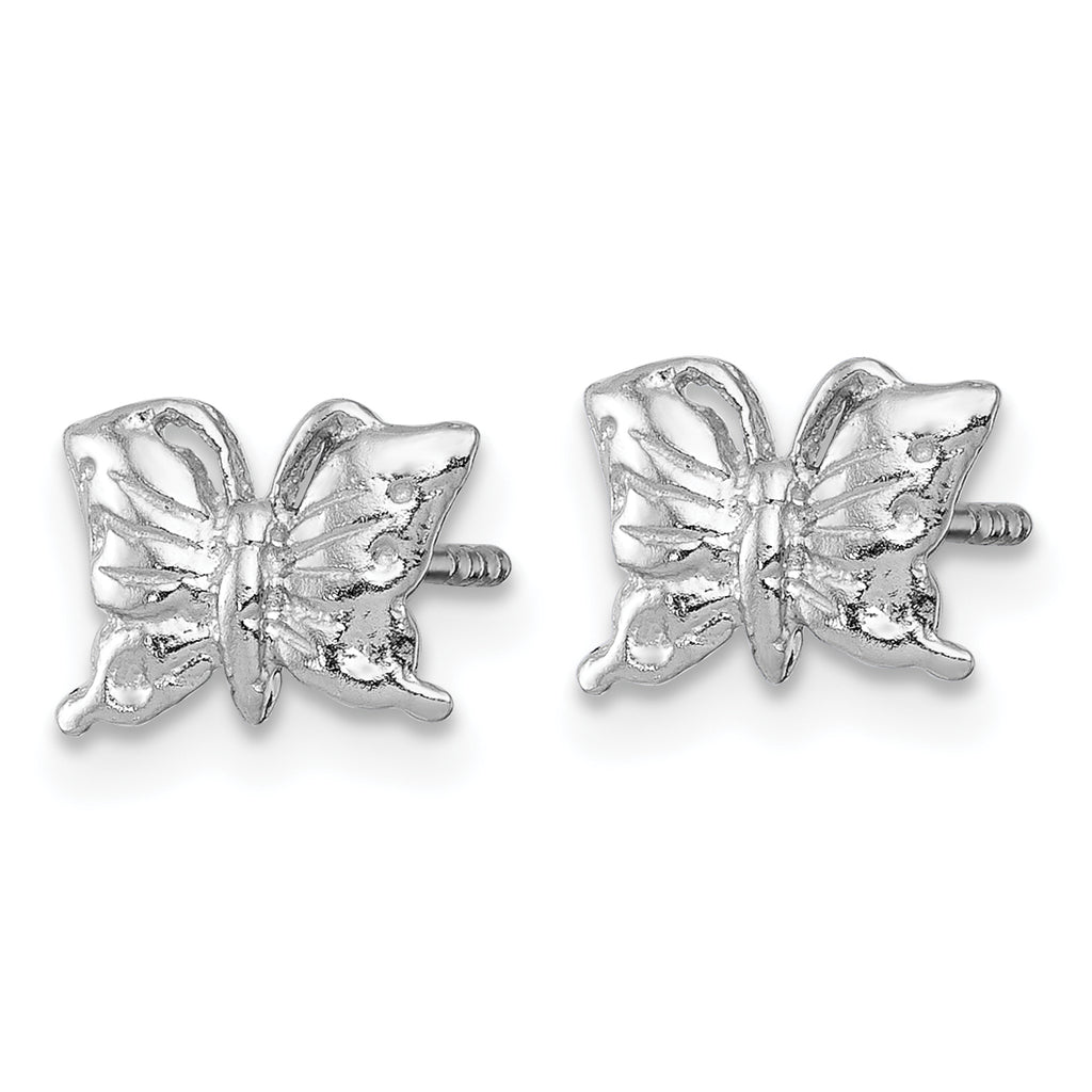 Sterling Silver Madi K Rhodium-plated Polished and Textured Butterfly Childrens Post Earrings