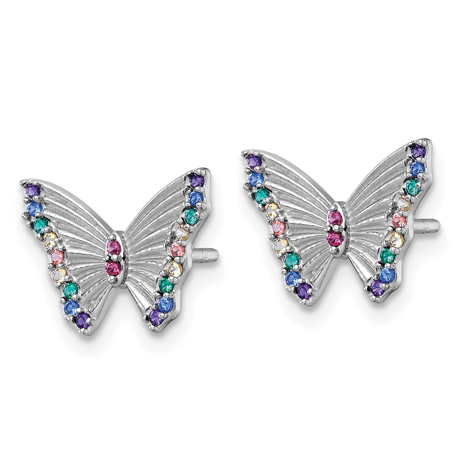 Sterling Silver Rhodium-plated Polished Rainbow Nano Crystals Butterfly Childrens Post Earrings Secondary image