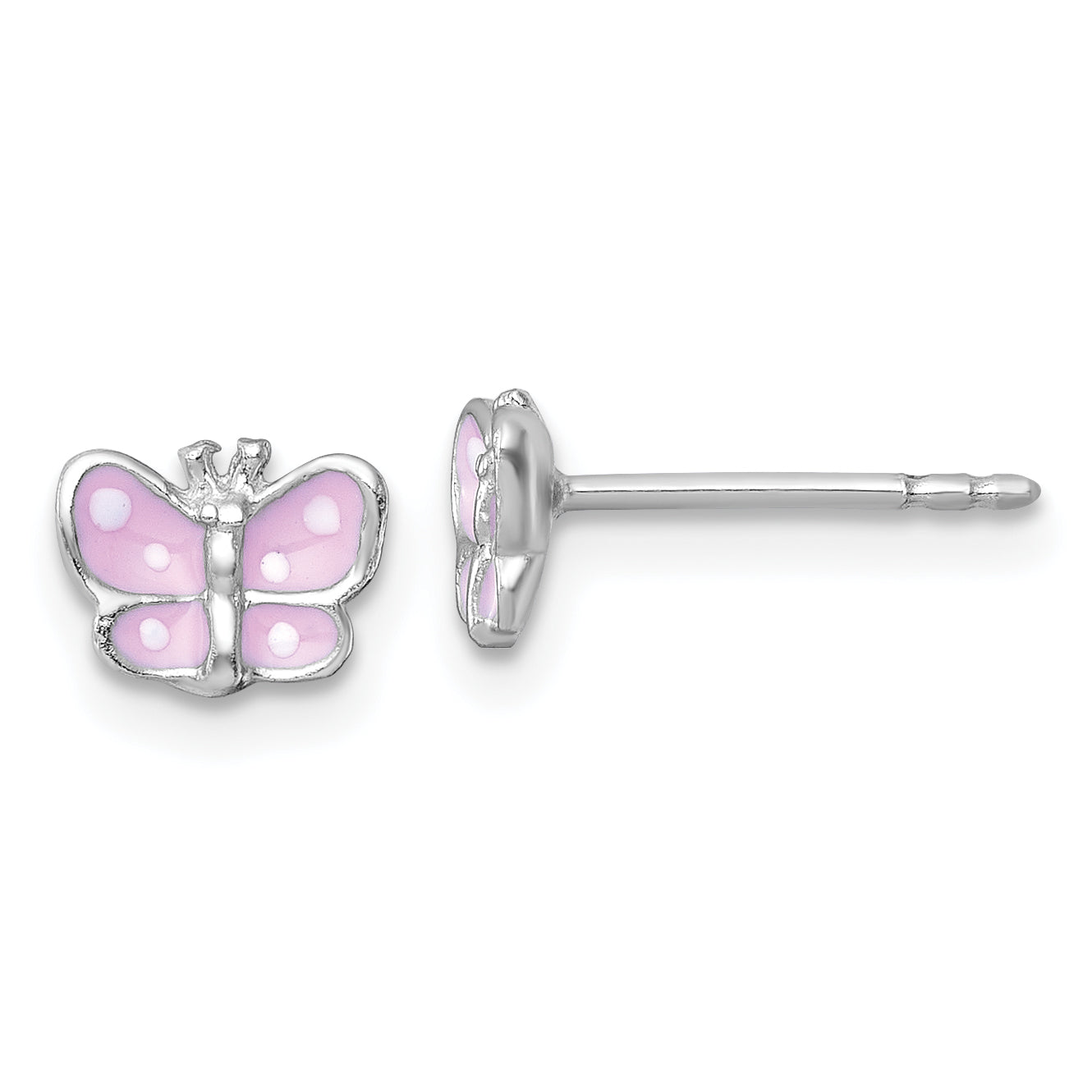 Sterling Silver Madi K Rhodium-plated Enameled Pink Butterfly Childrens Post Earrings Main image