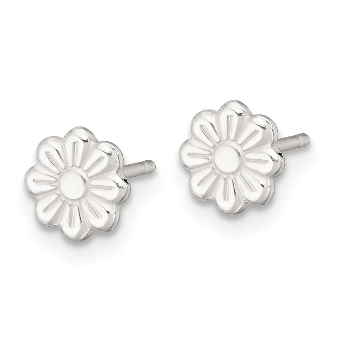 Sterling Silver Polished and Grooved Flower Childrens Post Earrings Secondary image