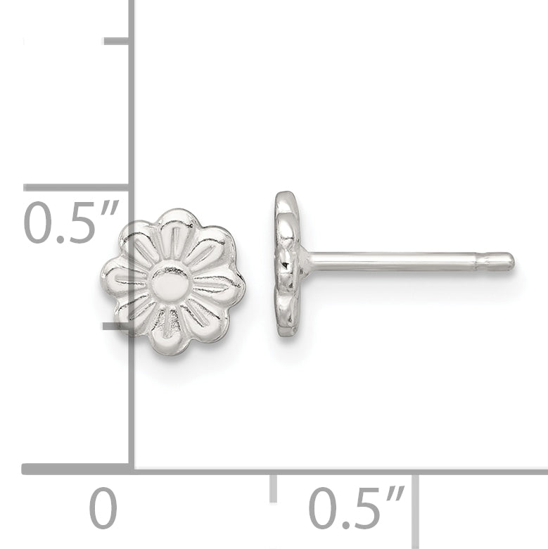 Sterling Silver Polished and Grooved Flower Childrens Post Earrings