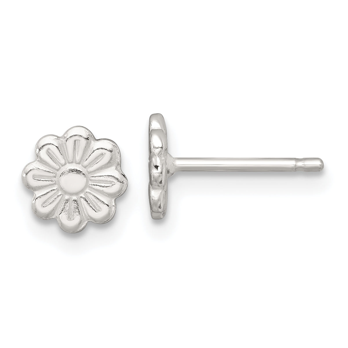 Sterling Silver Polished and Grooved Flower Childrens Post Earrings Main image