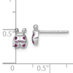 Sterling Silver Rhodium-plated Polished Pink And Red CZ Lady Bug Post Earrings