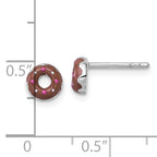 Sterling Silver Rhodium-plated Children's Brown with Pink and White Enamel Sprinkled Donut Post Earrings