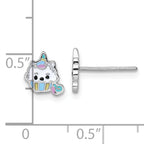 Sterling Silver Rhodium-plated Polished White and Rainbow Enamel Unicorn Cupcake Childrens Post Earrings
