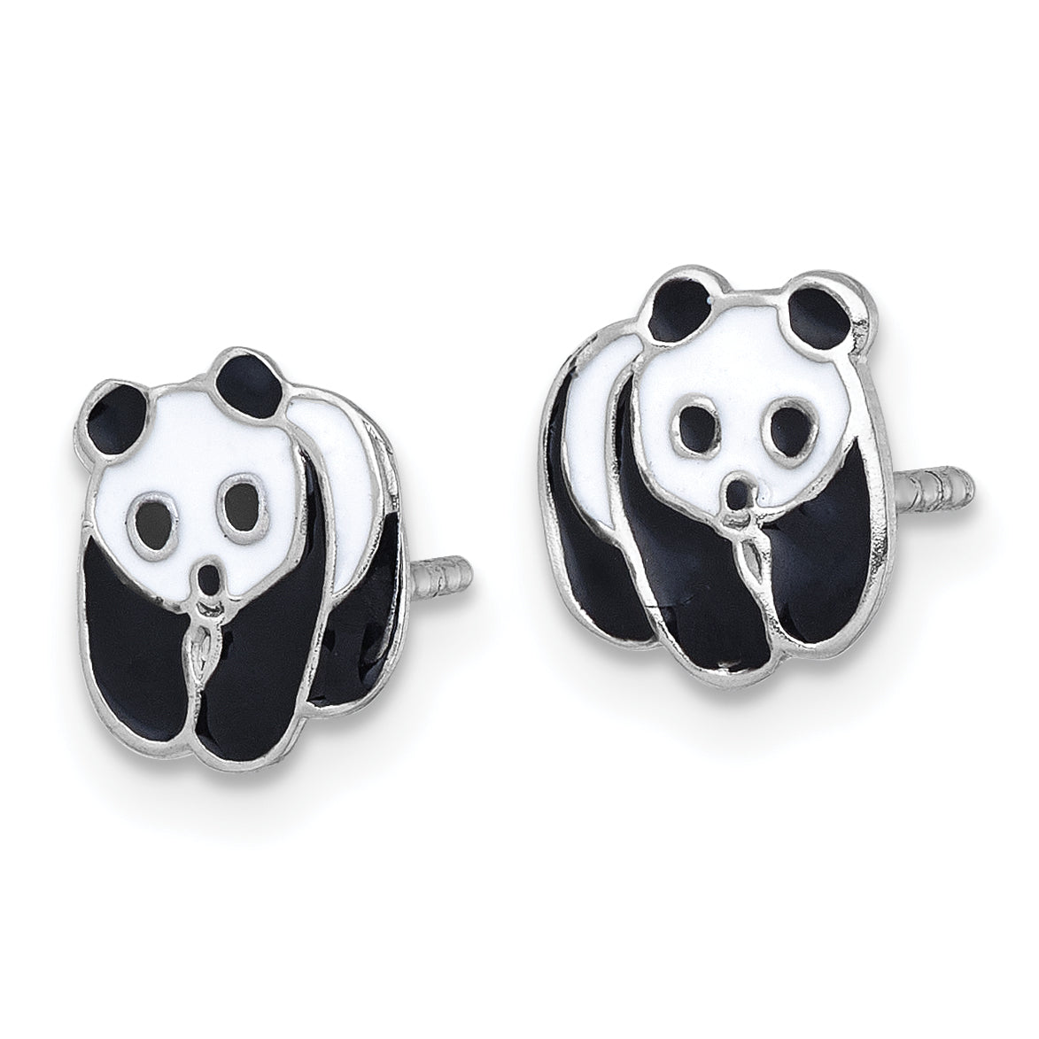 Sterling Silver Madi K Rhodium-plated Enameled Black And White Panda Childrens Post Earrings Secondary image