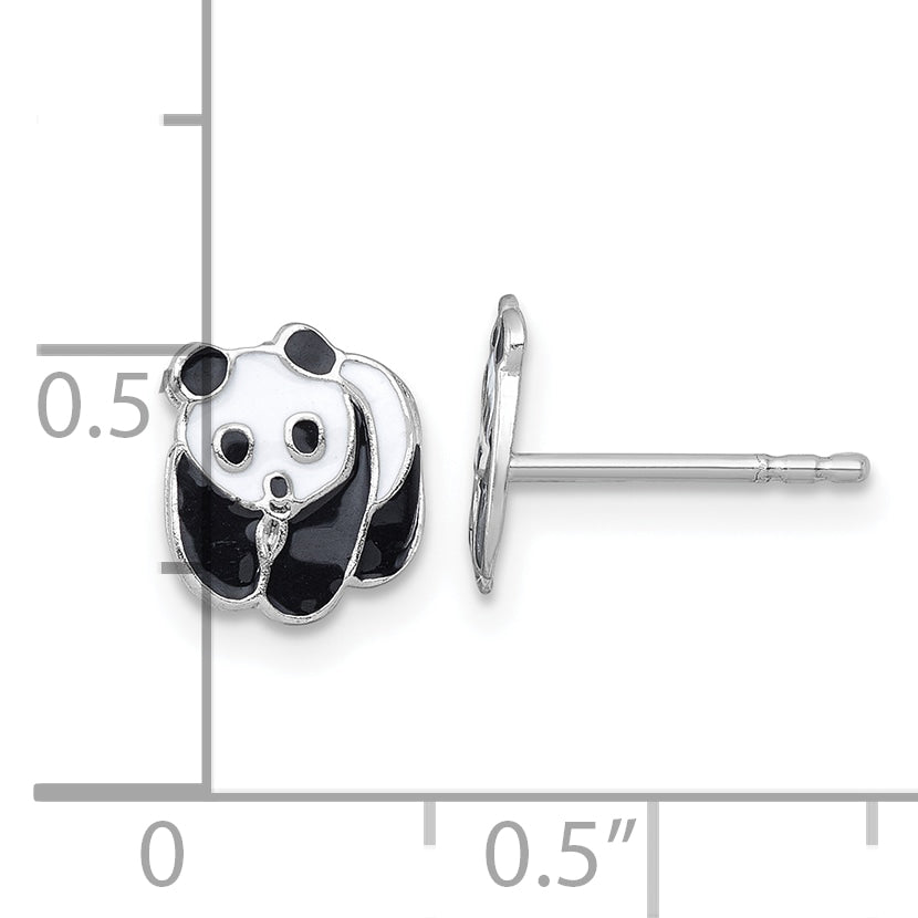 Sterling Silver Madi K Rhodium-plated Enameled Black And White Panda Childrens Post Earrings