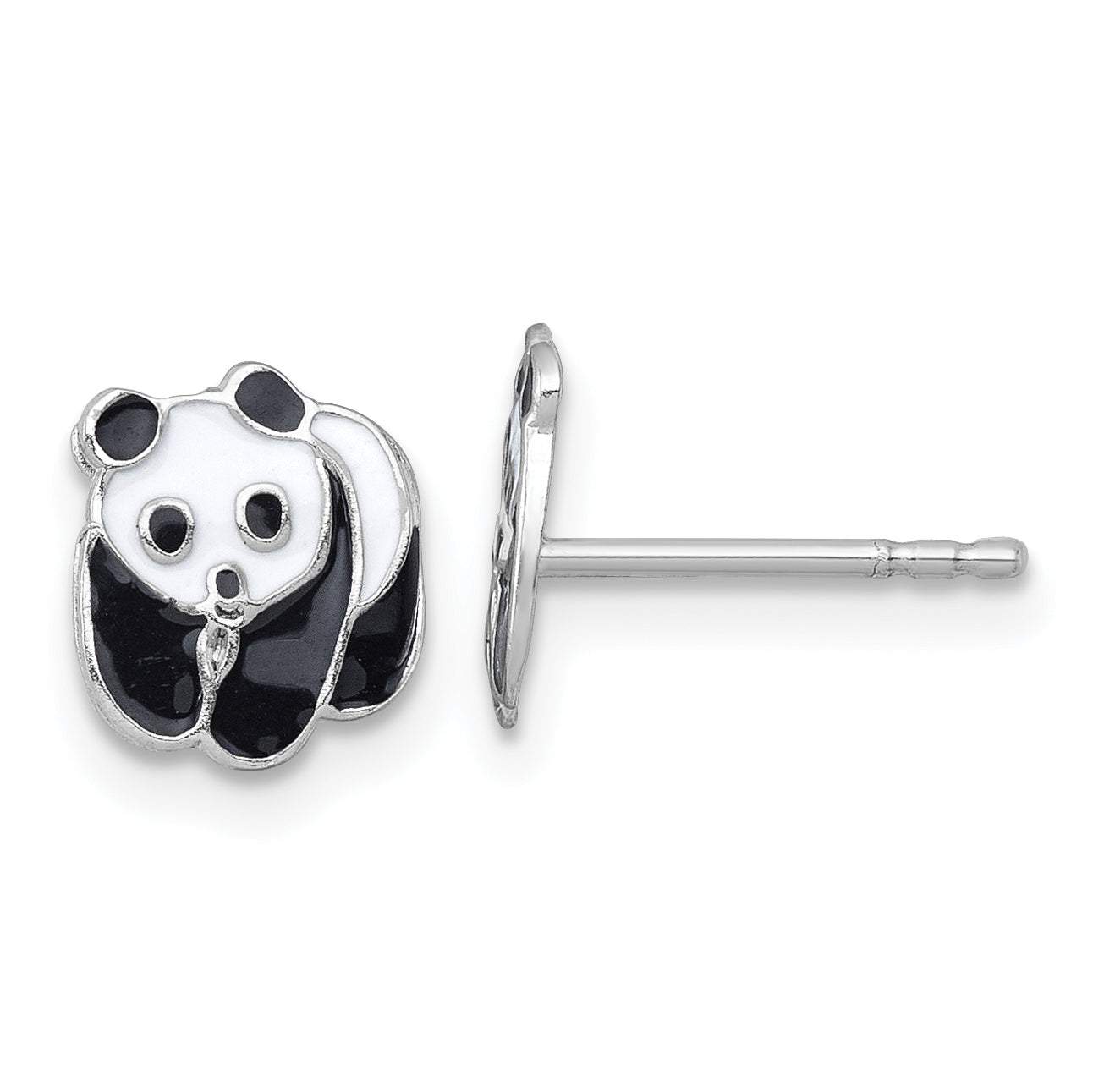 Sterling Silver Madi K Rhodium-plated Enameled Black And White Panda Childrens Post Earrings Main image