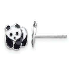 Sterling Silver Madi K Rhodium-plated Enameled Black And White Panda Childrens Post Earrings