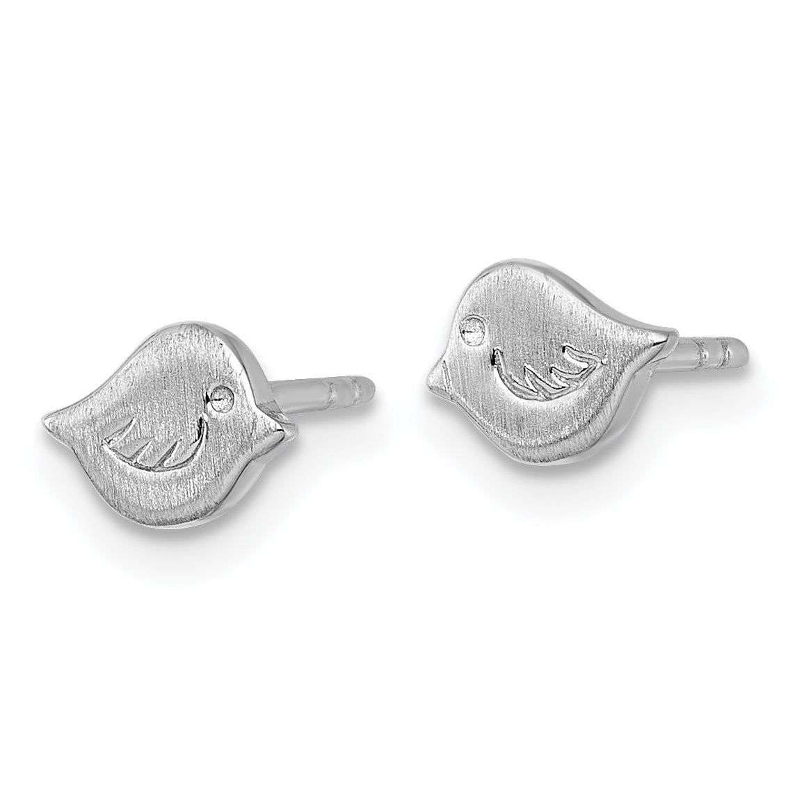 Sterling Silver Rhodium-plated Brushed Little Bird Post Earrings