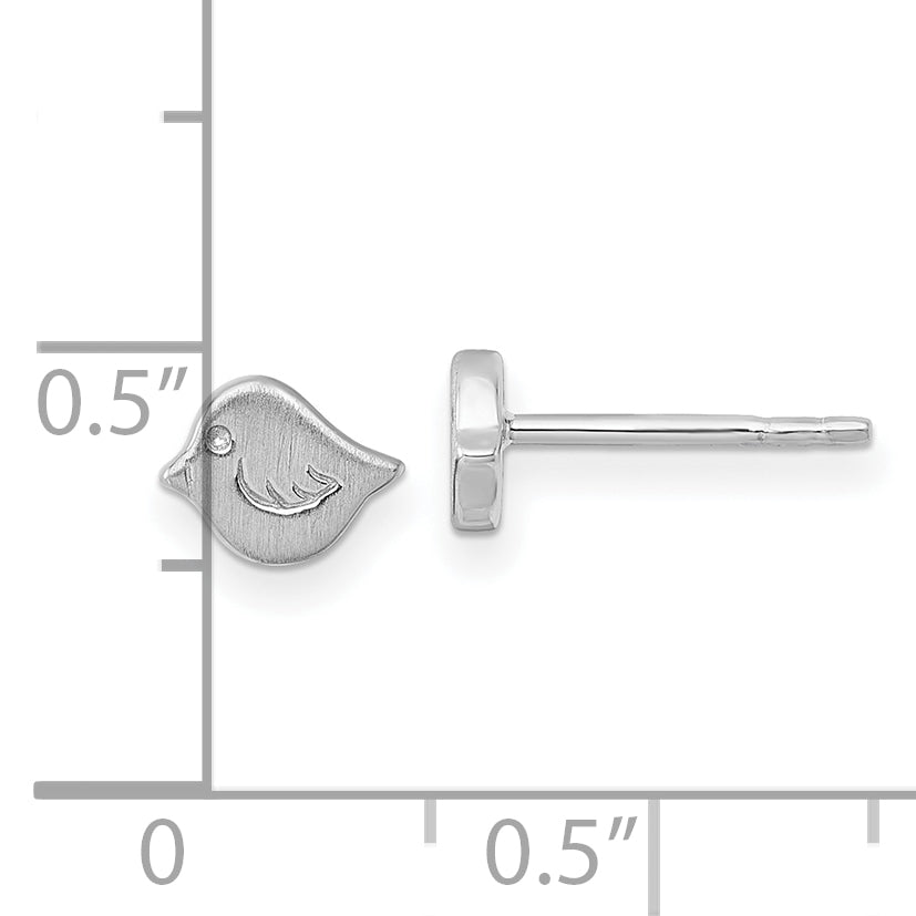 Sterling Silver Rhodium-plated Brushed Little Bird Post Earrings