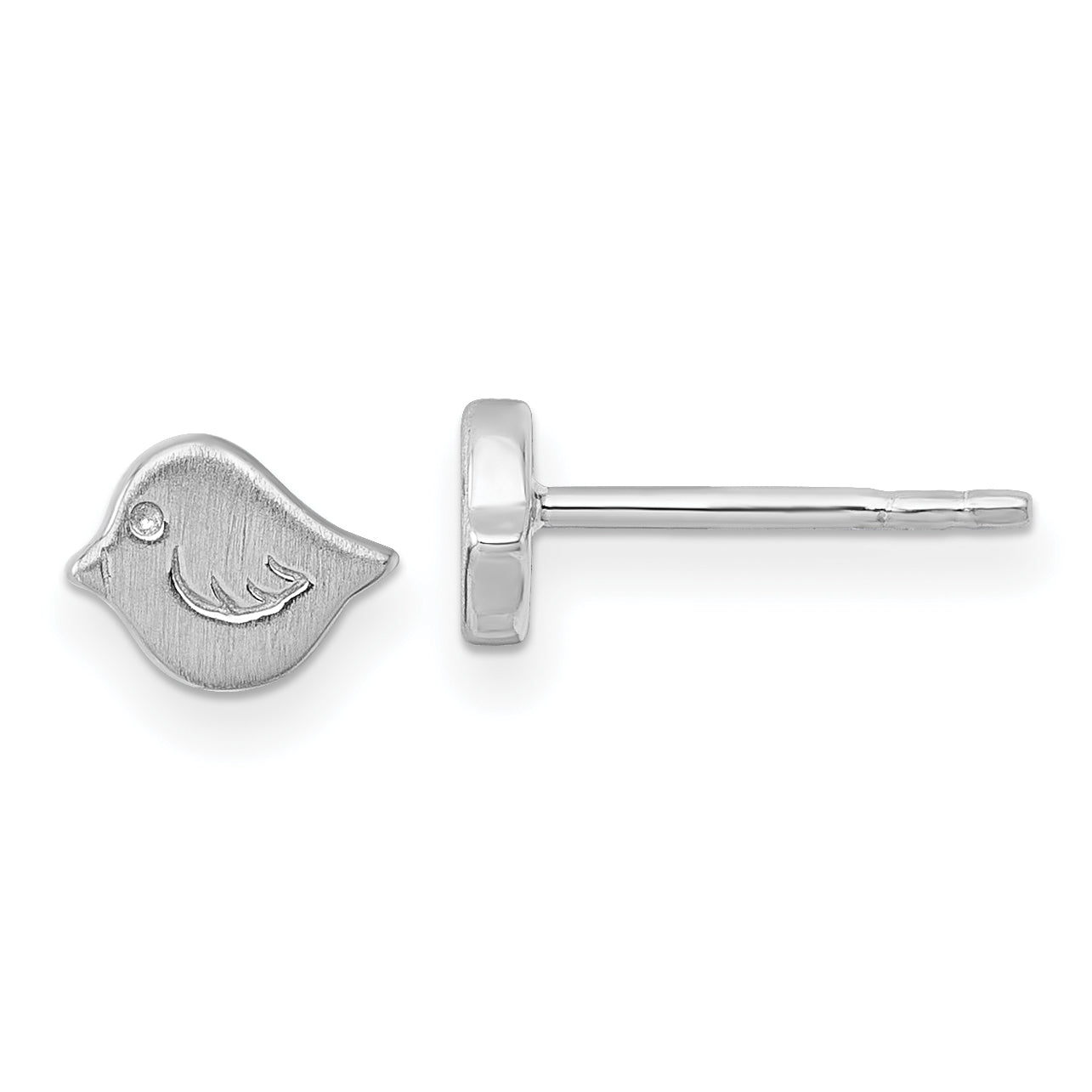 Sterling Silver Rhodium-plated Brushed Little Bird Post Earrings