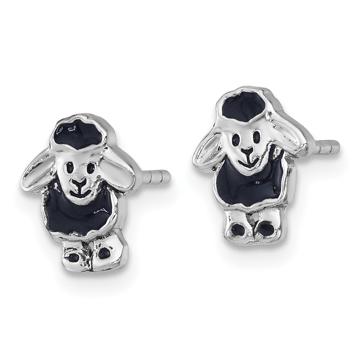 Sterling Silver Rhodium-plated Polished with Black Enamel Sheep Post Earrings Secondary image