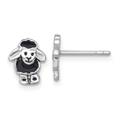 Sterling Silver Rhodium-plated Polished with Black Enamel Sheep Post Earrings