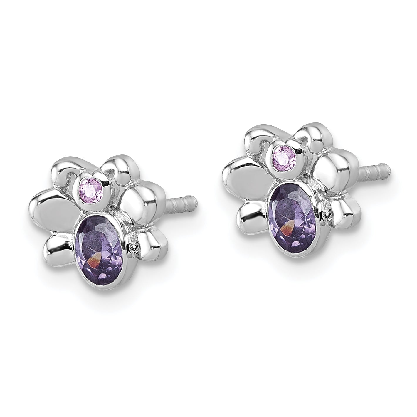 Sterling Silver Rhodium-plated Polished Pink And Purple CZ Butterfly Post Earrings Secondary image