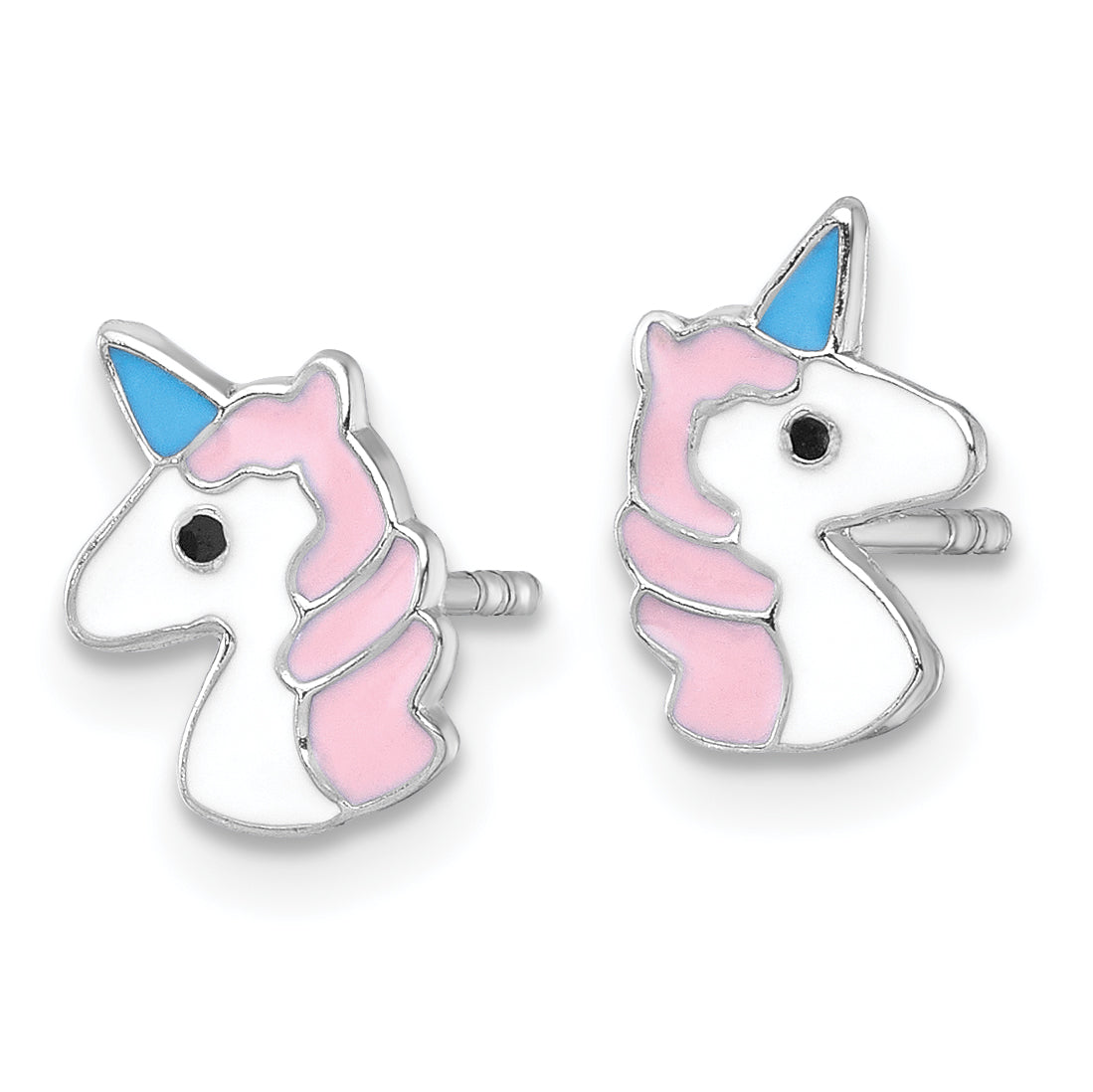 Sterling Silver Madi K Rhodium-plated Enameled Unicorn Childrens Post Earrings Secondary image