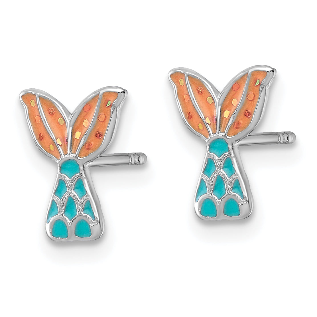 Sterling Silver Madi K Rhodium-plated Enameled Mermaid Tail Childrens Post Earrings Secondary image
