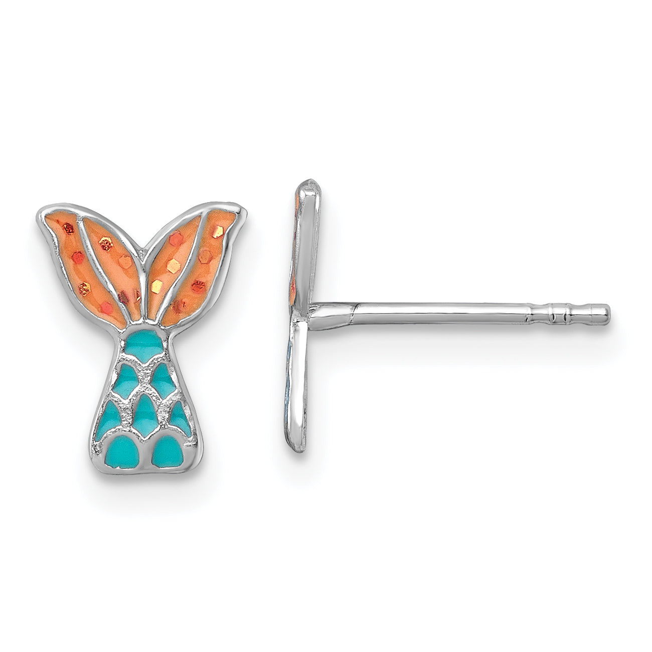 Sterling Silver Madi K Rhodium-plated Enameled Mermaid Tail Childrens Post Earrings Main image